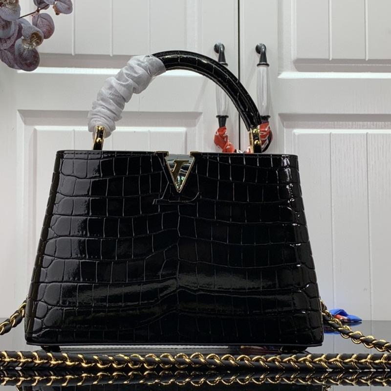 LV Shoulder Handbags N92175 crocodile patterned black gold buckle